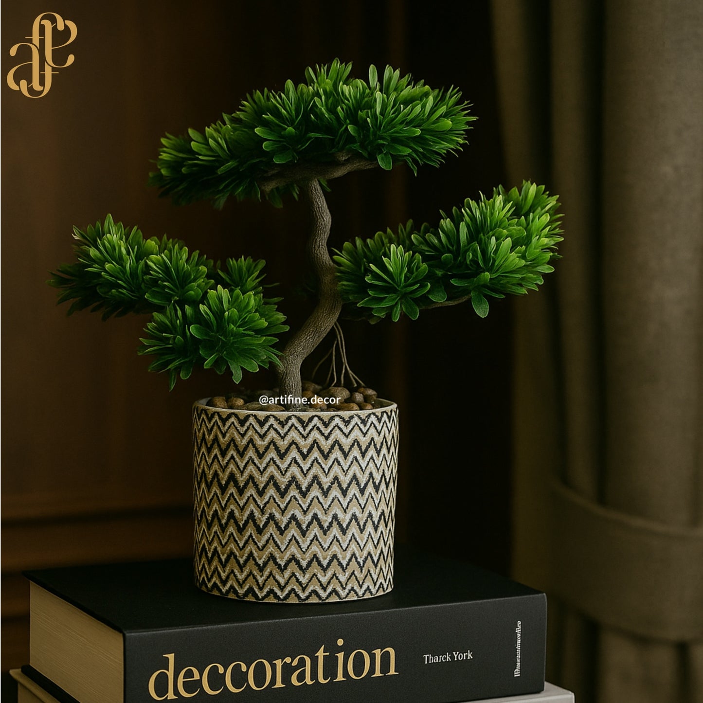 Modern Bonsai in Chevron Ceramic Pot