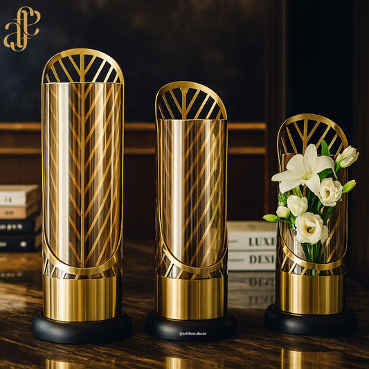 Art Deco Gold Glass Vases – 3-Piece Set