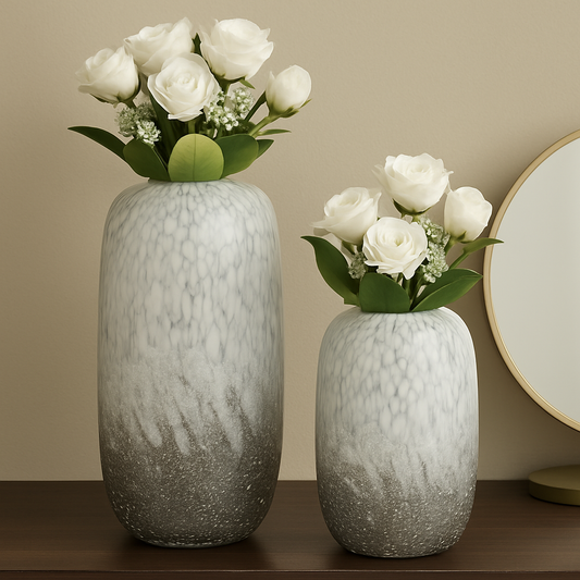 Frosted Marble Glass Vase Set – Handcrafted Elegance