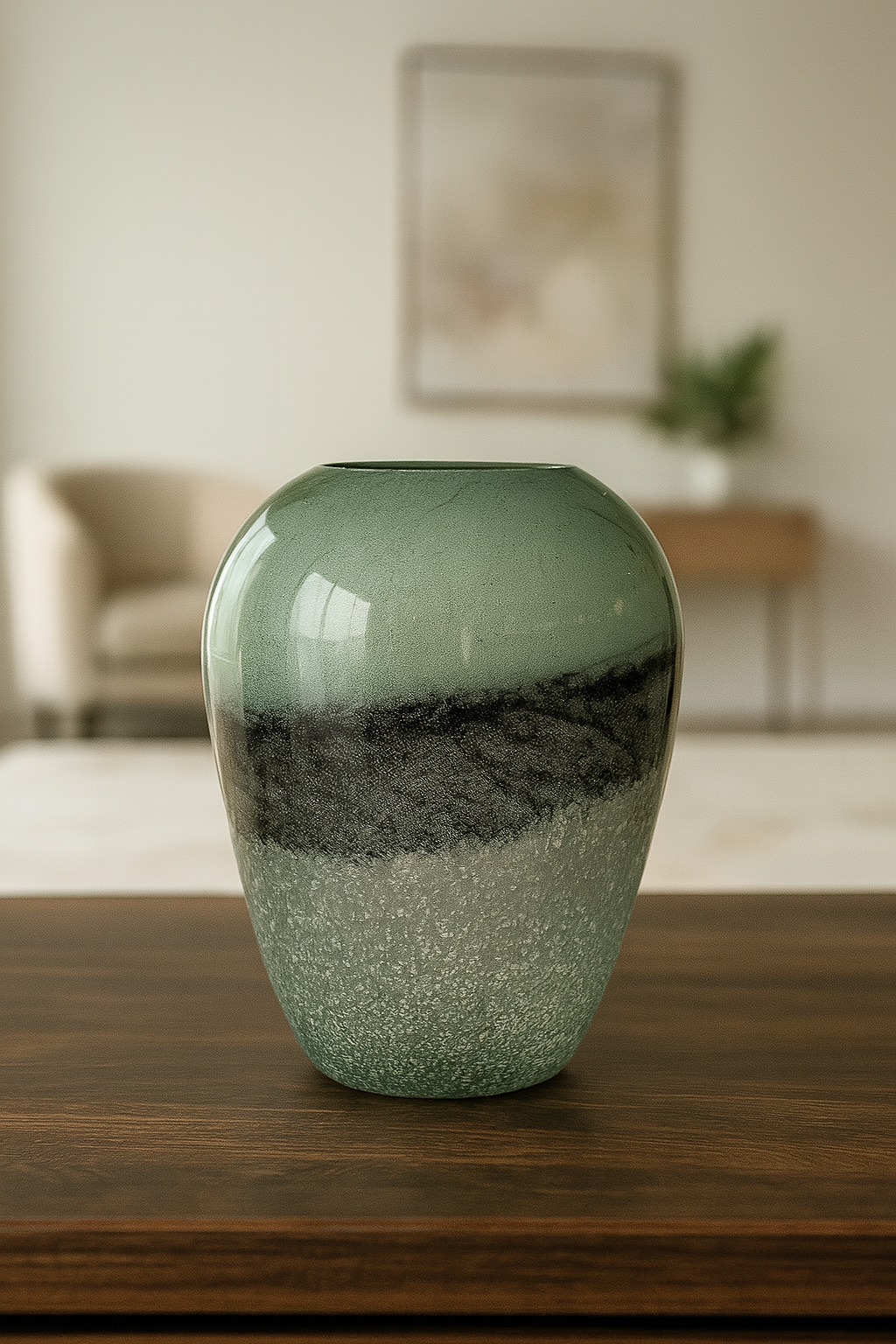 Green Frosted Ombre Glass Vase – Textured Finish