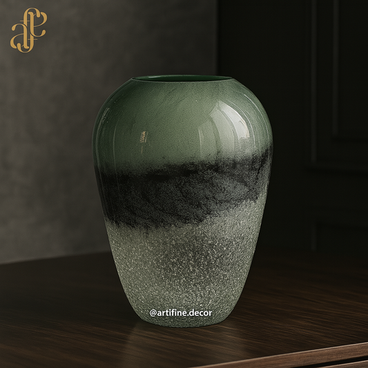 Green Frosted Ombre Glass Vase – Textured Finish