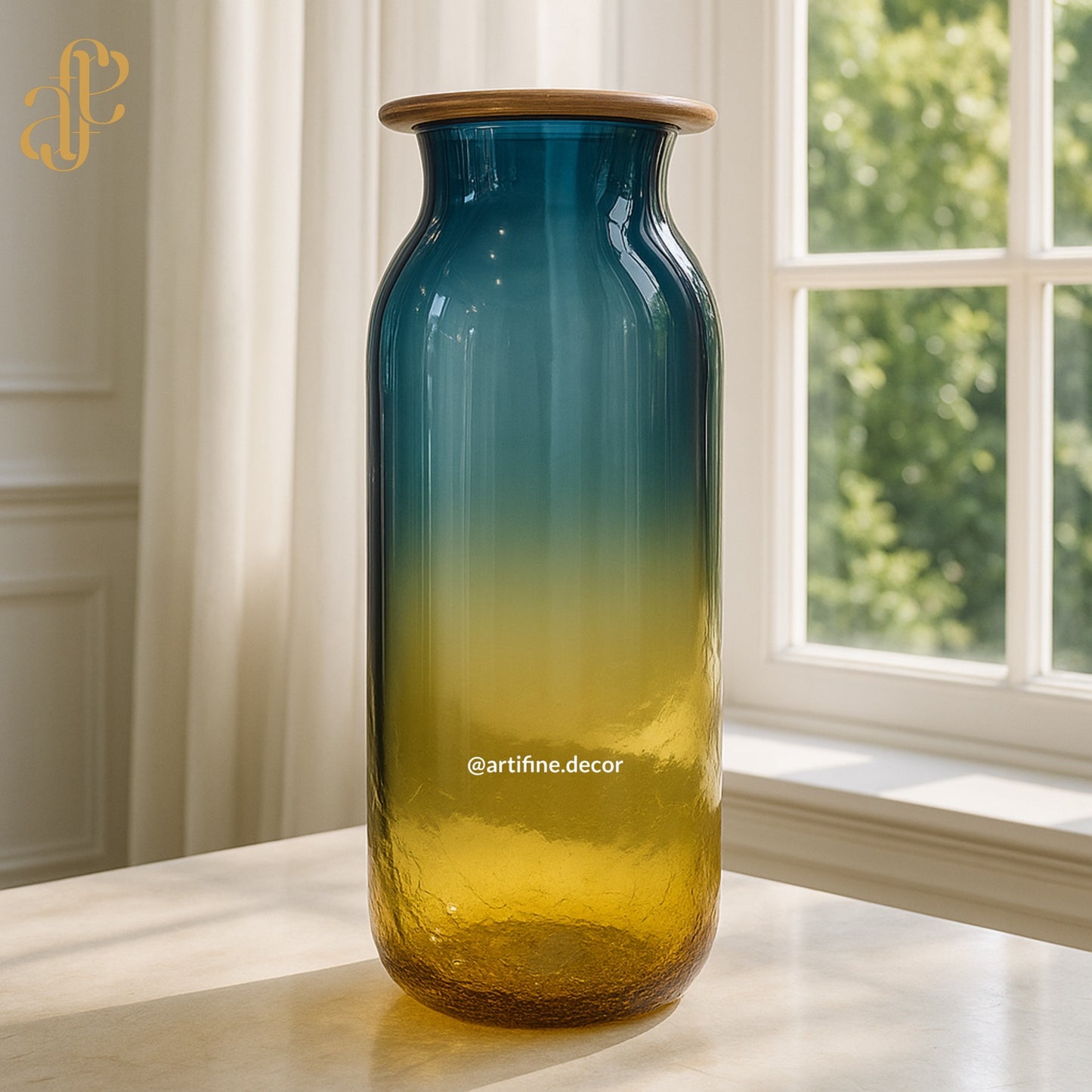 Royal Dusk Mouth-Blown Glass Vase Set – Blue & Yellow