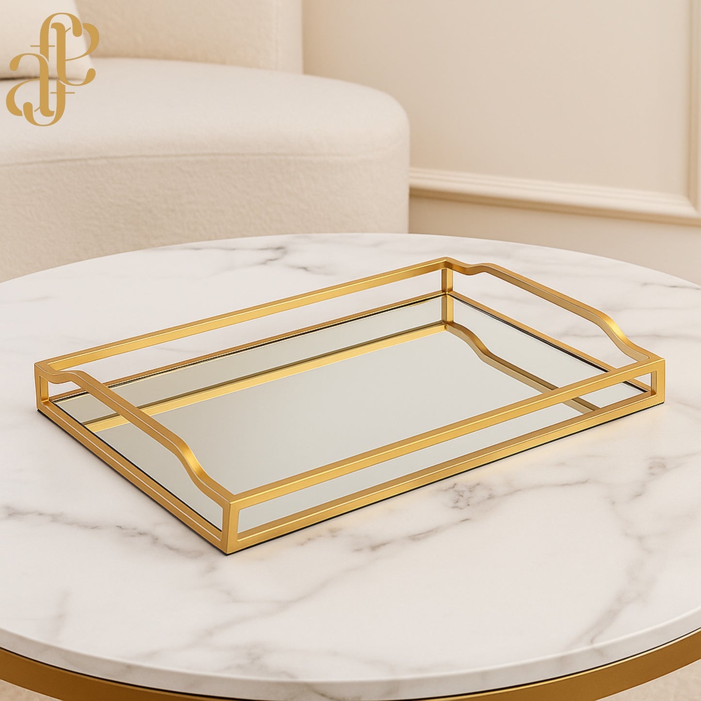 Golden Mirror Tray – Stainless Steel Elegance