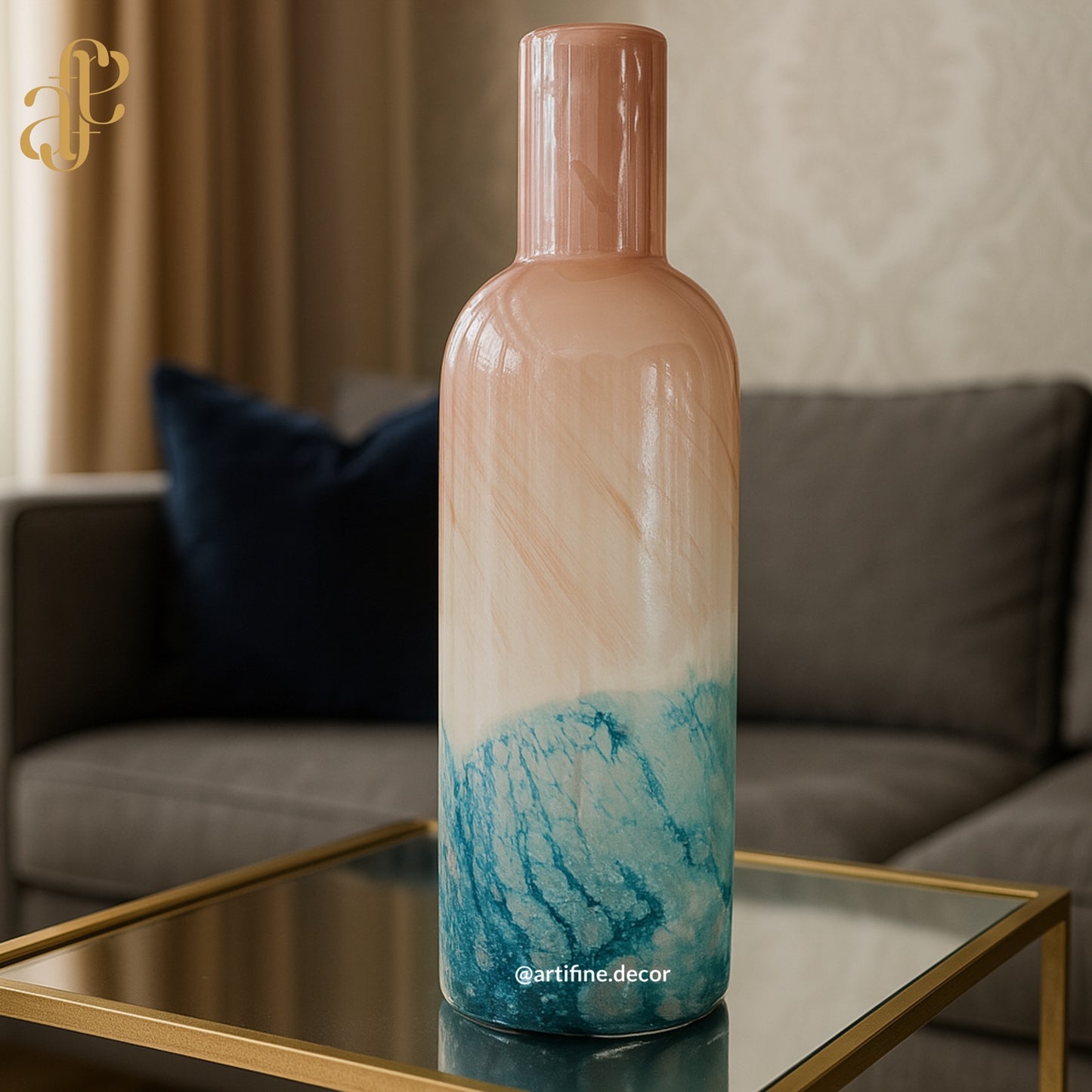 Pink & Blue Textured Elegance - Mouth-Blown Vase
