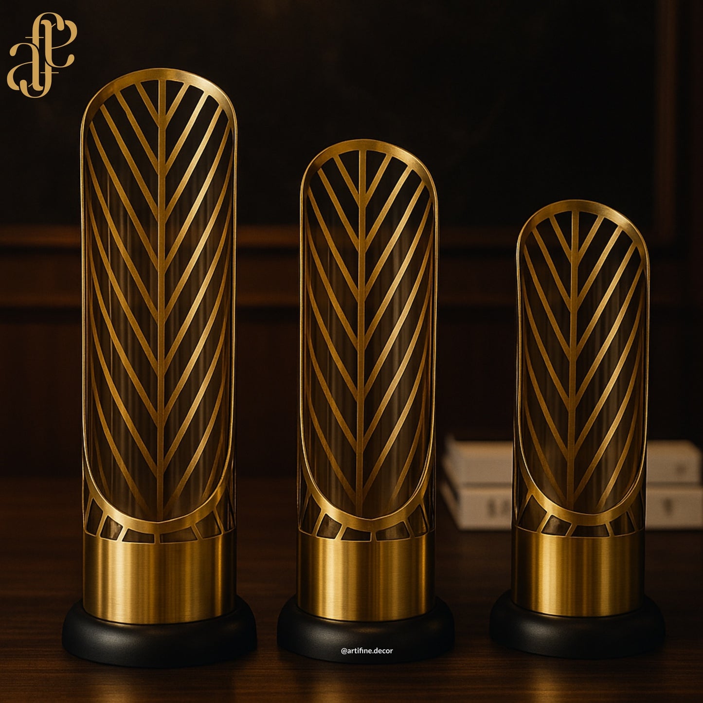 Art Deco Gold Glass Vases – 3-Piece Set