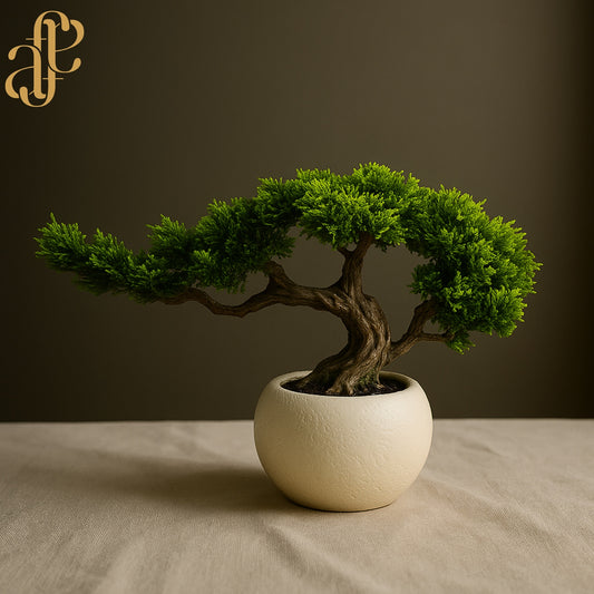 Miniature Bonsai Tree in Crackle Ceramic Pot