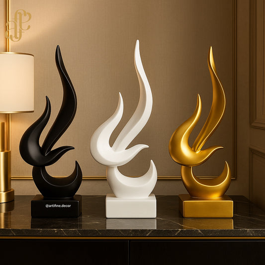 Golden Flame Abstract Sculpture – Statement Art Piece