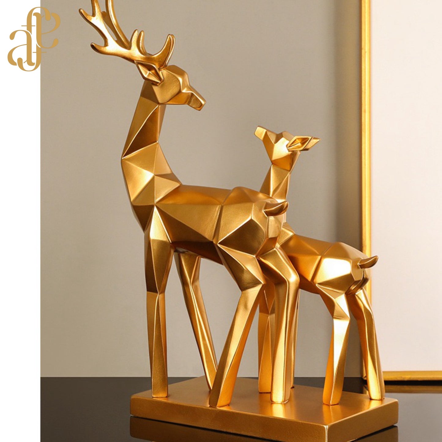 Golden Geometric Deer Family Sculpture – Luxury Matte Finish