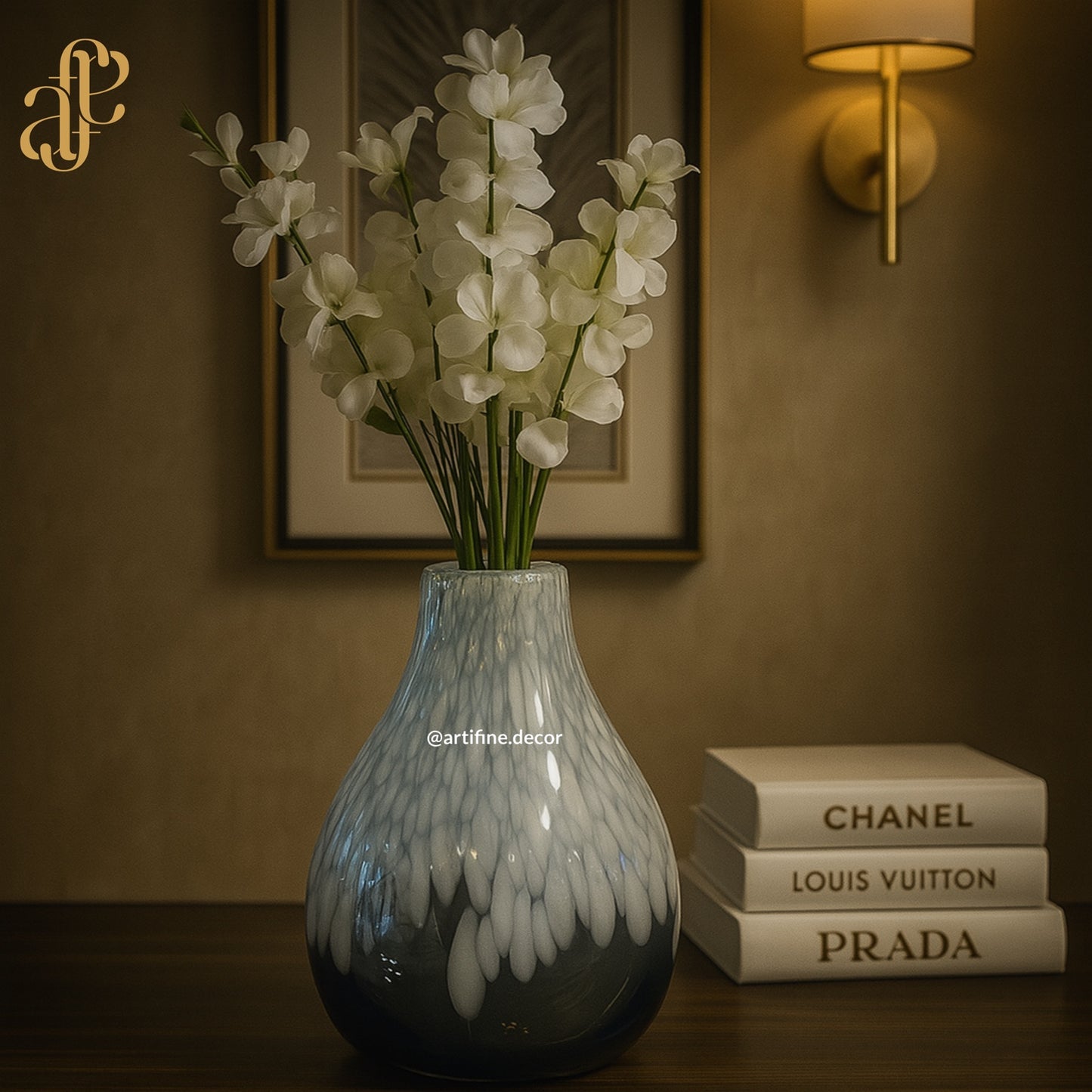 Teardrop Grey Feather Glass Vase Set