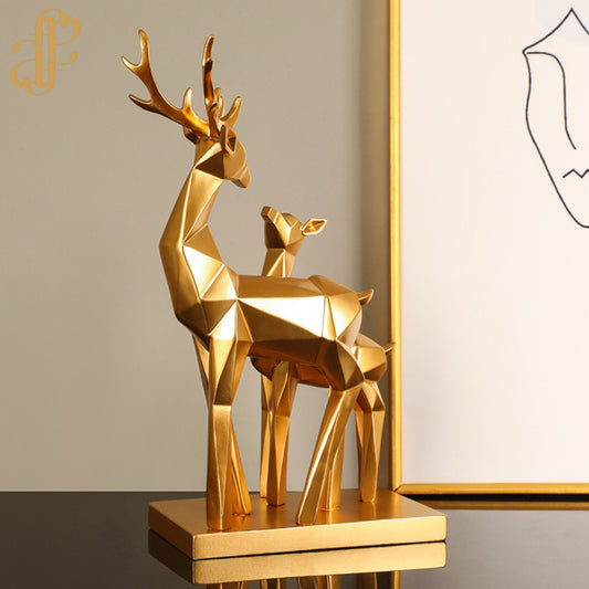 Golden Geometric Deer Family Sculpture – Luxury Matte Finish