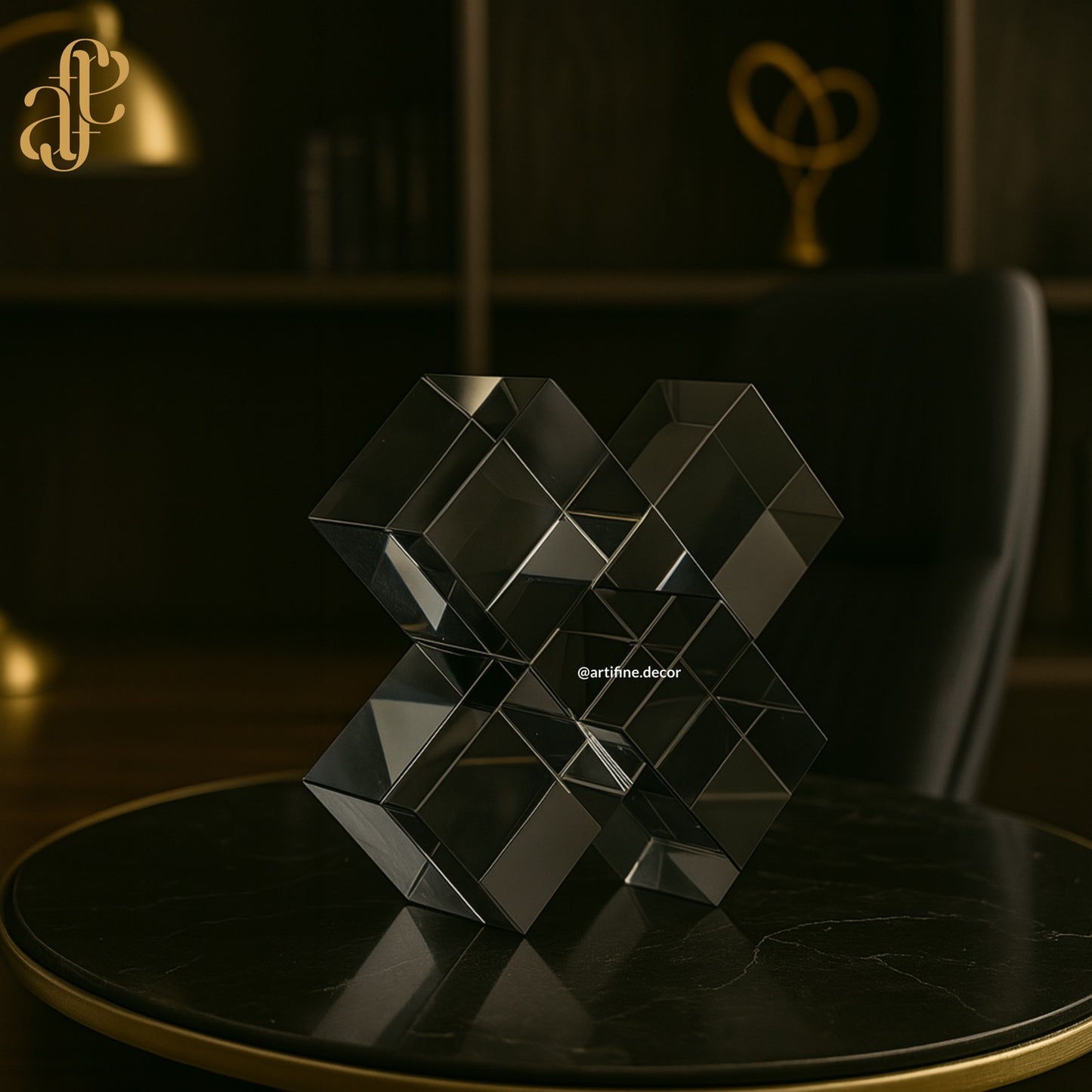 Geometric Crystal Cube Sculpture – Modern Abstract Accent