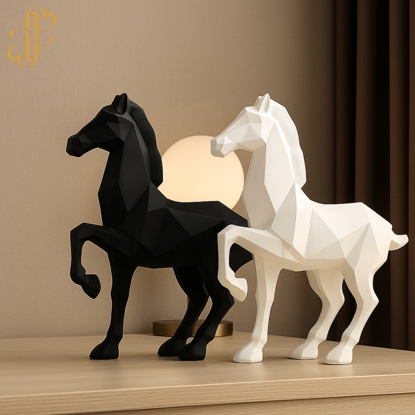 Modern Geometric Horse Sculptures – Black & White