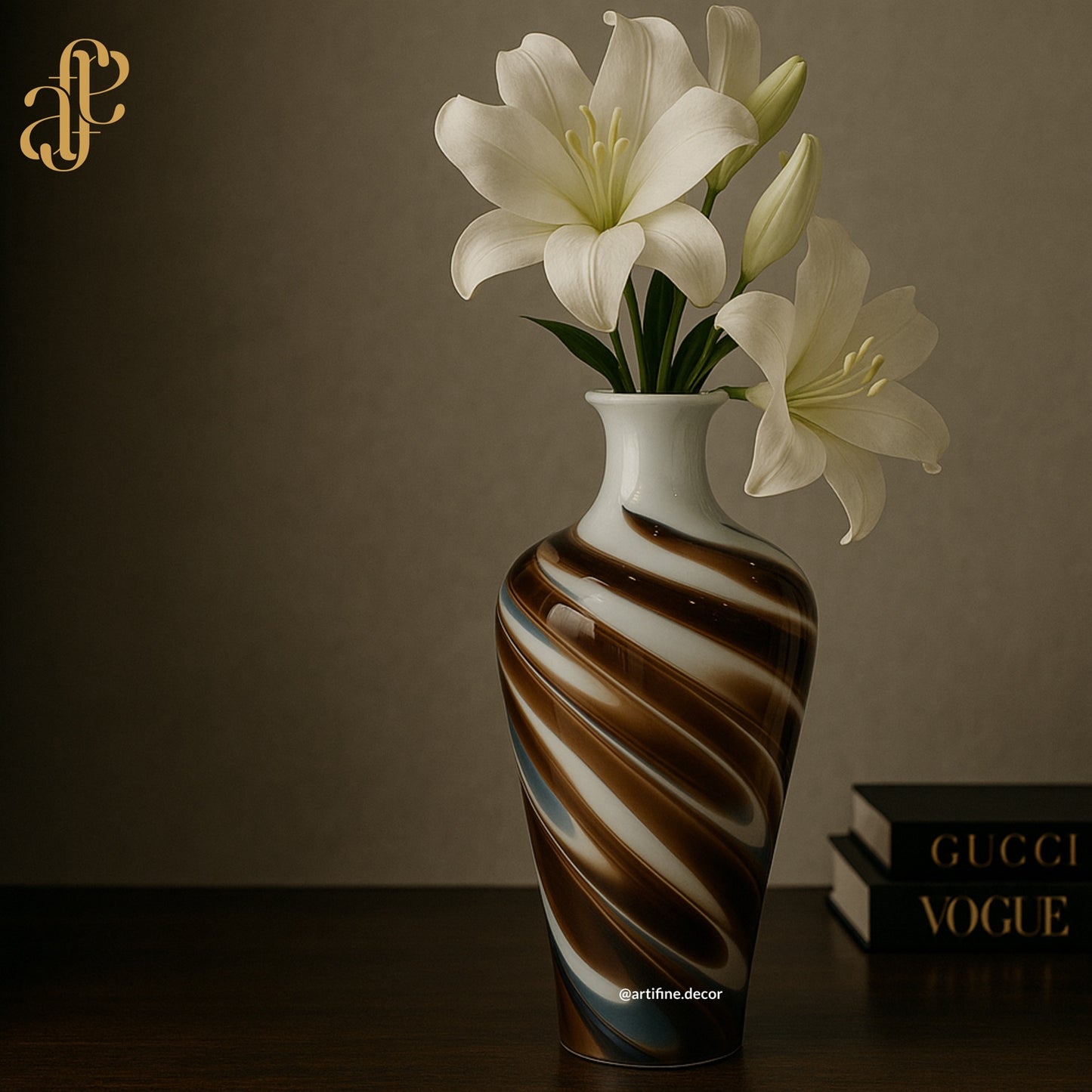 Swirl Enamel Vase Set – White, Brown & Blue