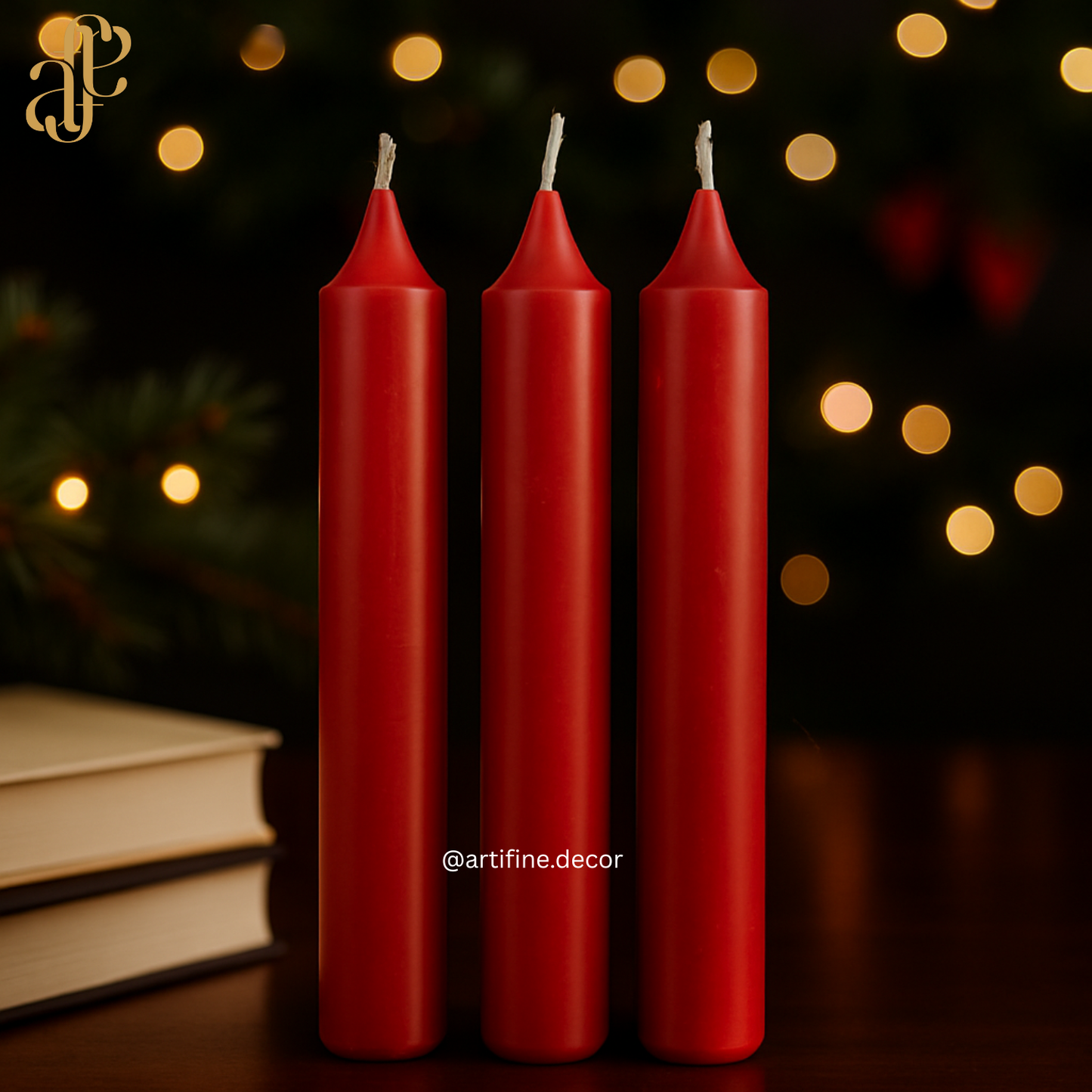 ✨ Festive Red Scented Taper Candles – Set of 3 ✨