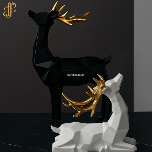 Geometric Deer Sculpture Set - BlackXWhite