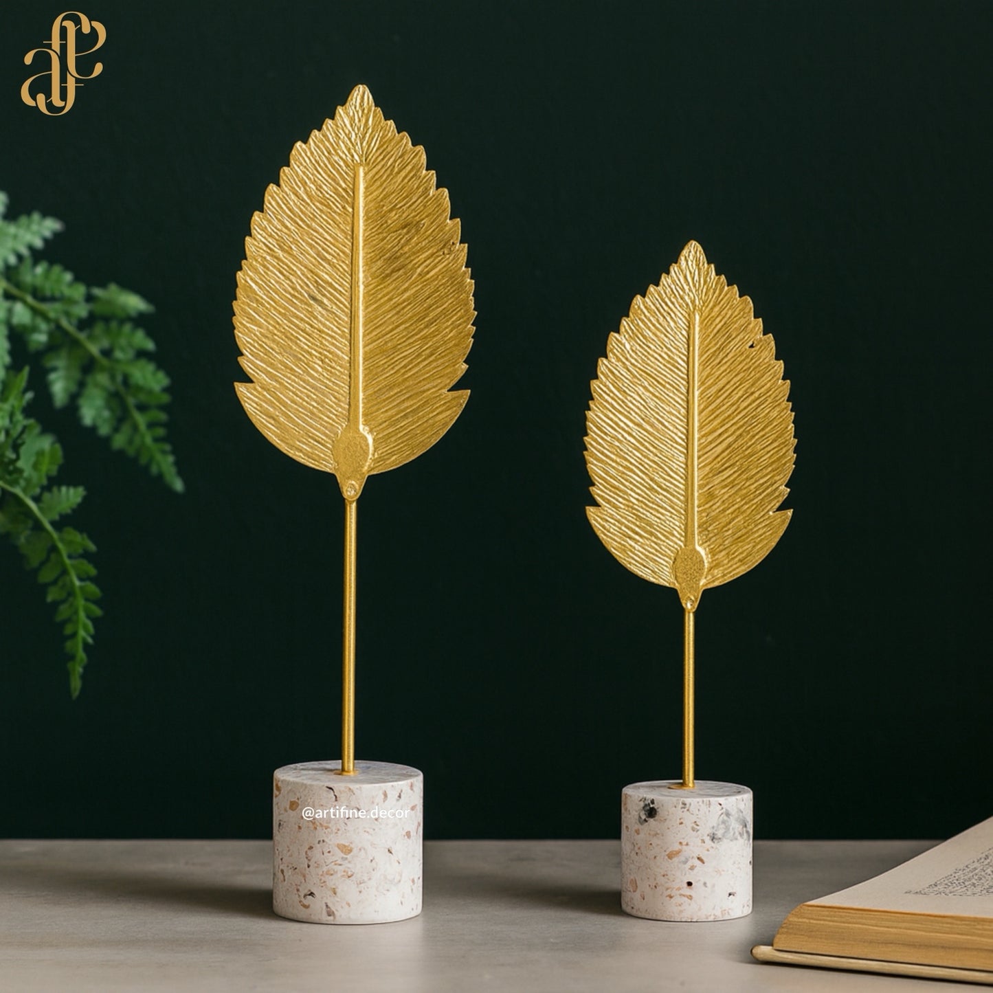 Golden Leaf Metal Sculpture (Set of 2)