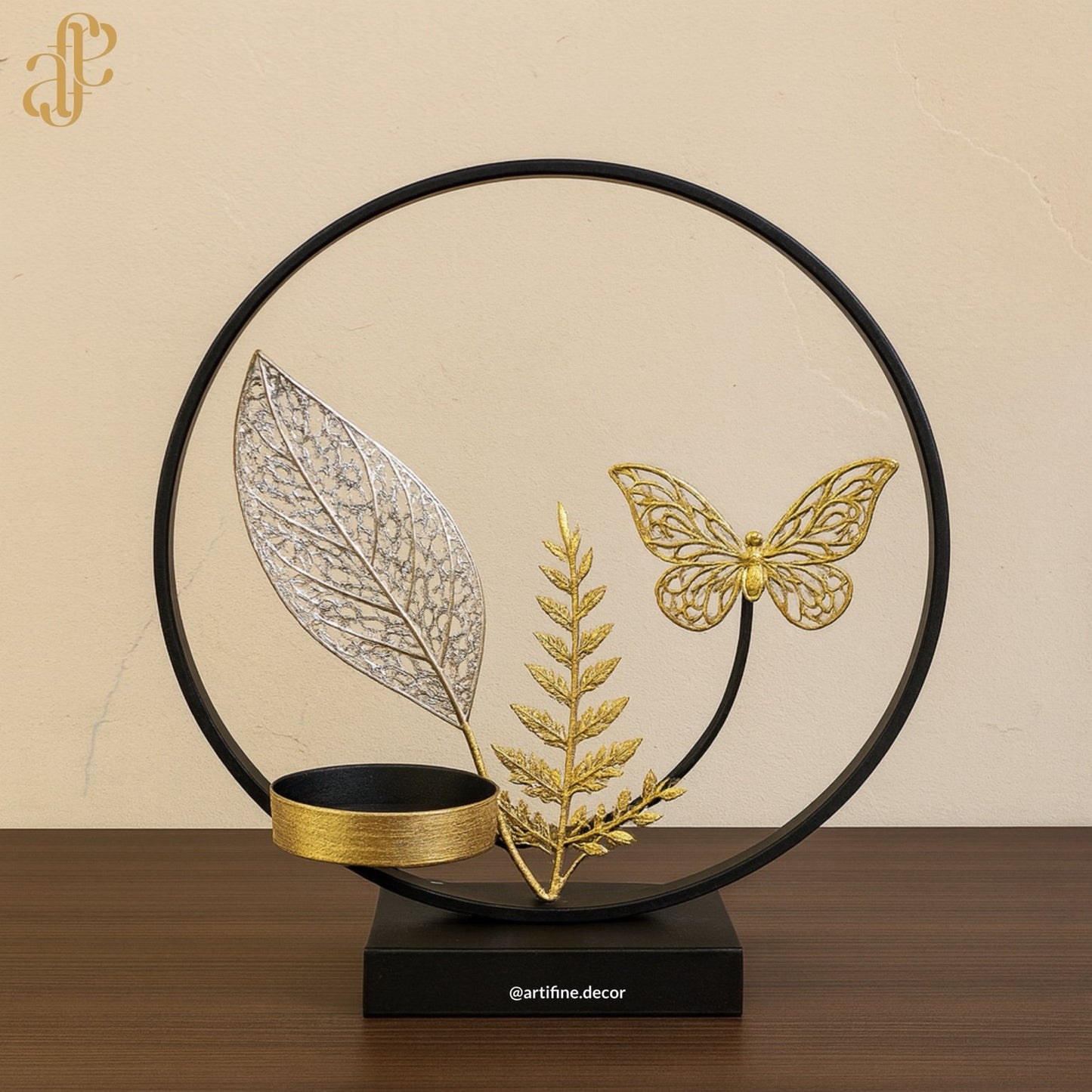 Golden Circle Butterfly Candle Holder