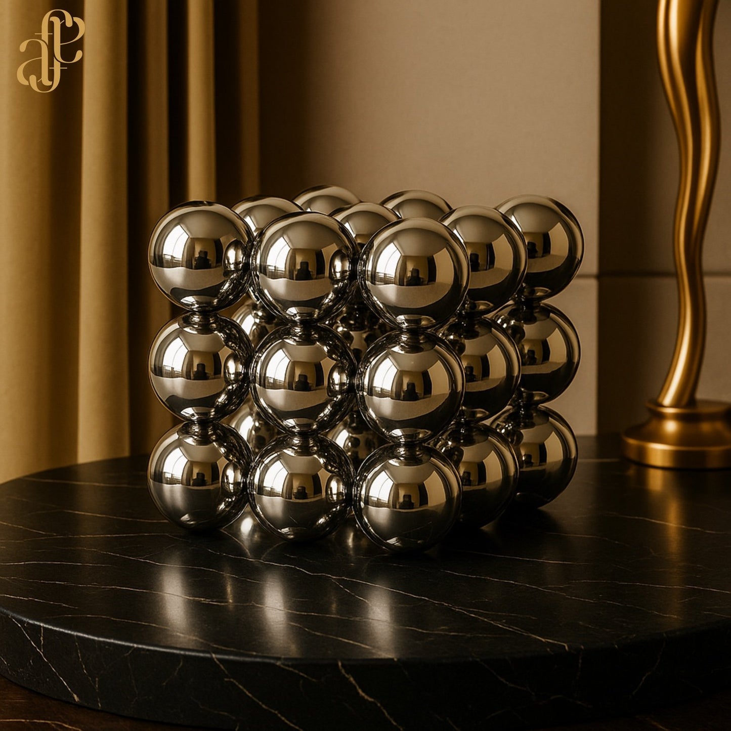 Crystal Sphere Cube – Geometric Decor with Metallic Finish