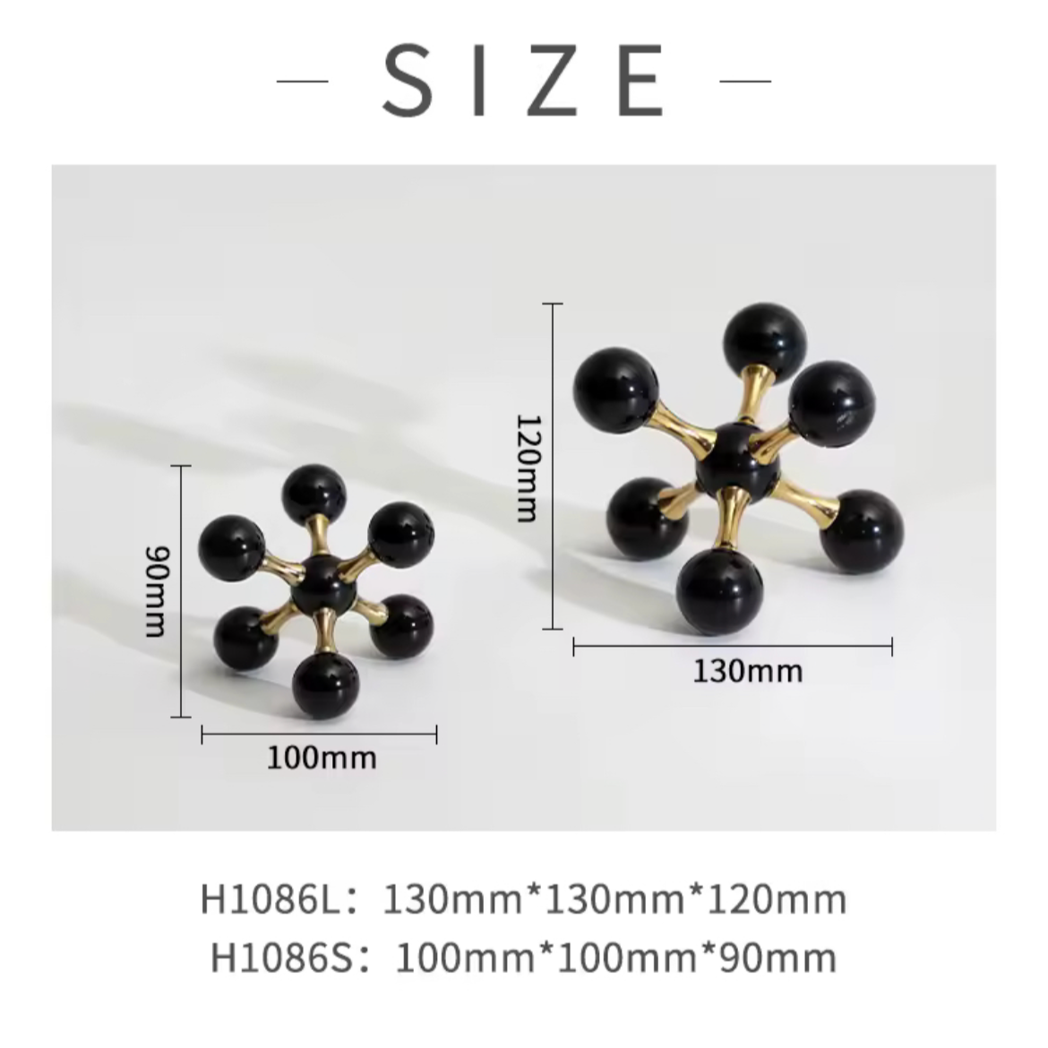 Handcrafted Crystal-Black Atomic Sculpture – Gold Accents