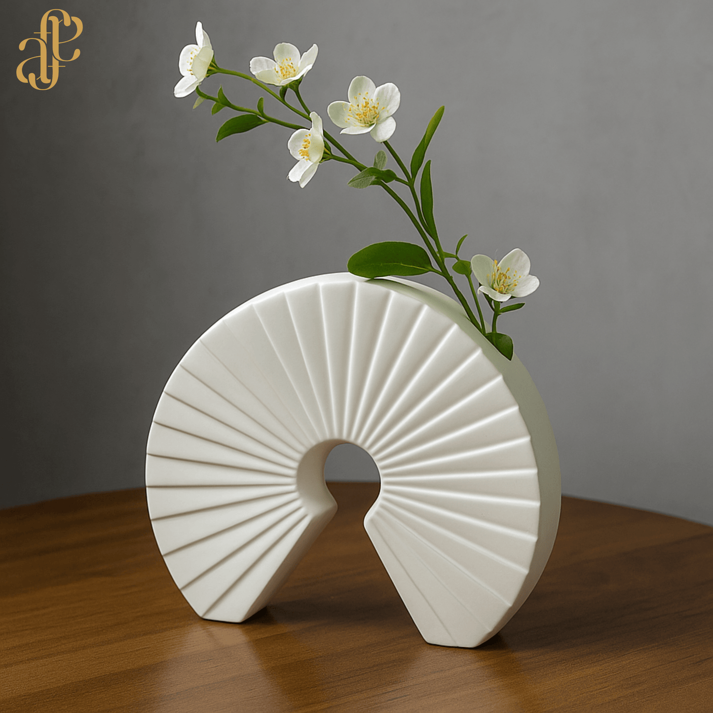 Radiant Arc Ceramic Vase - Textured Finish