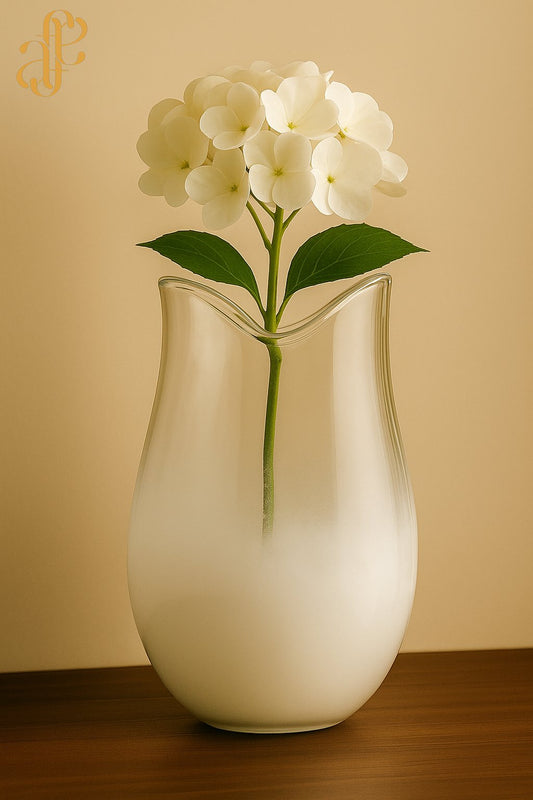 Frosted Wave Glass Vase – Elegant White Gradient