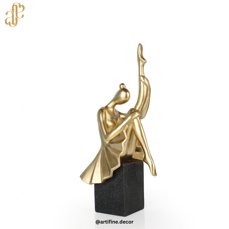 Golden Ballerina Sculpture – Luxury Dance Figurine on Black Base