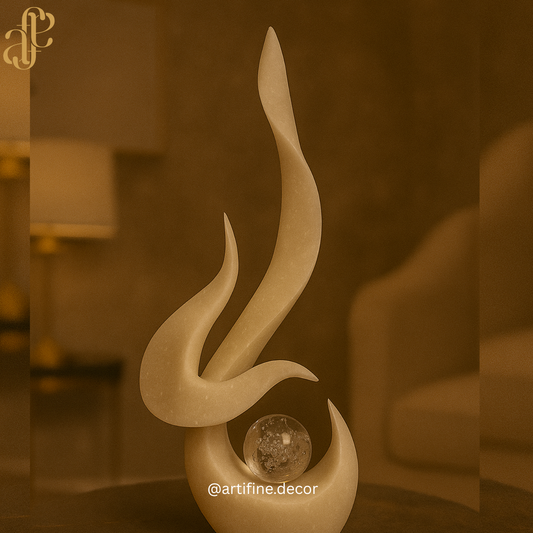 Modern Flame Sculpture with Crystal Sphere