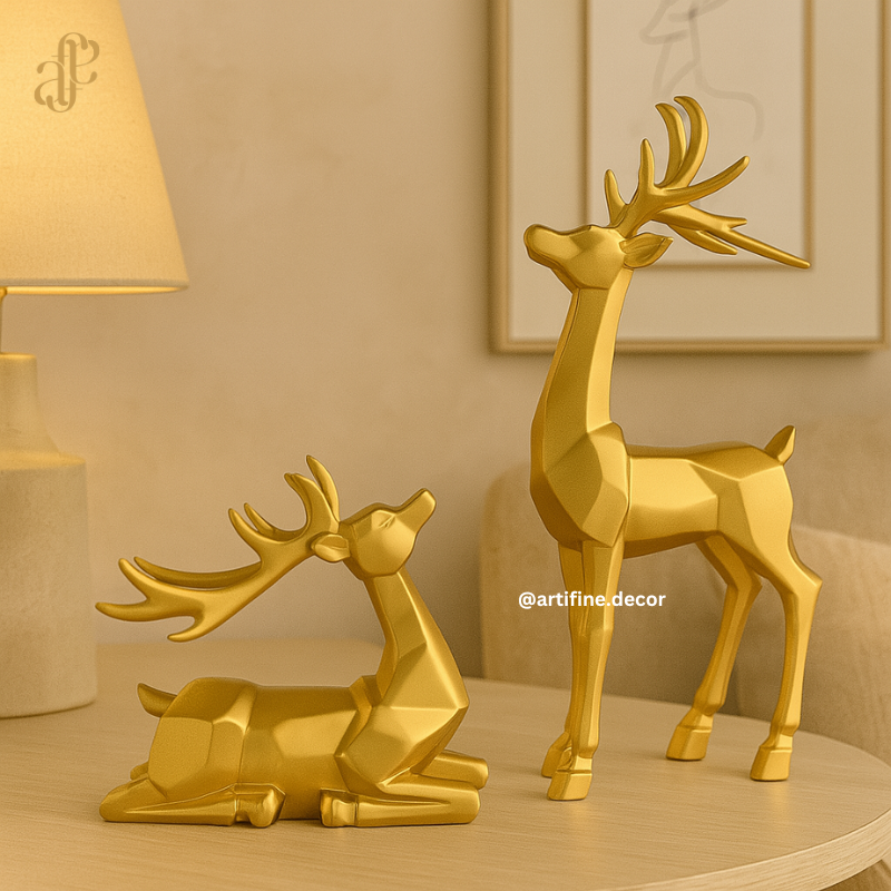Golden Deer Sculpture Set