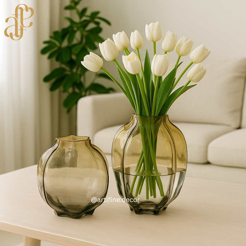 Amber Sculpted Glass Vase Set — Modern Luxury Home Décor