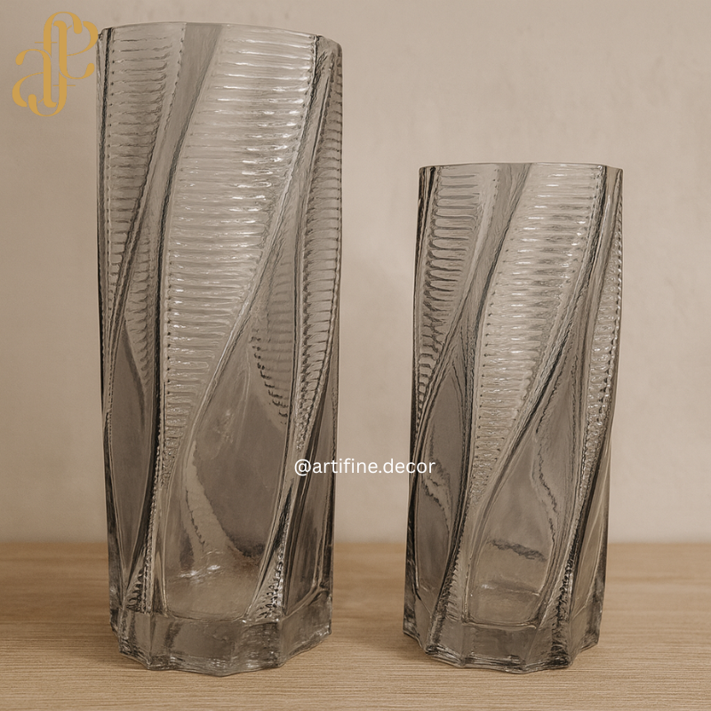 Twisted Geometry Glass Vase Collection – Smoke & Amber