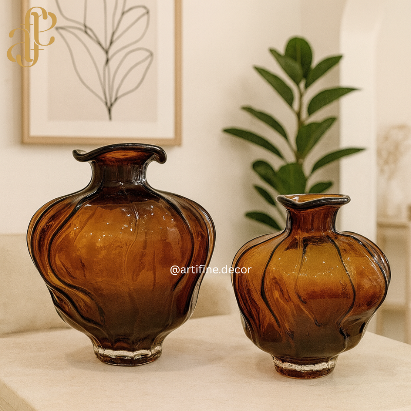 Vintage Ripple Glass Vase Collection – Emerald & Amber