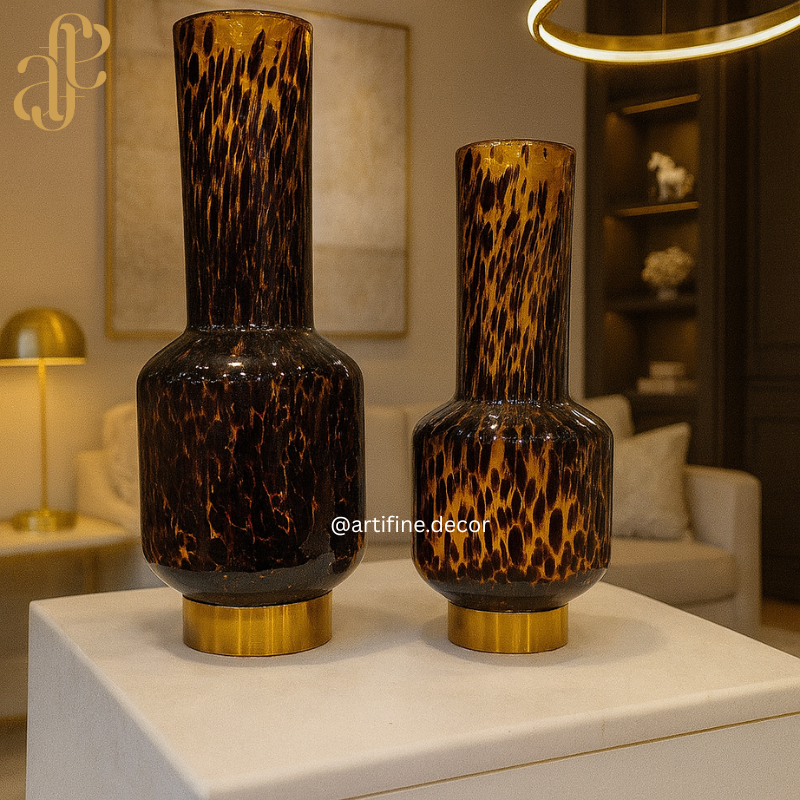 Leopard Luxe Glass Vase Collection – With Gold Base
