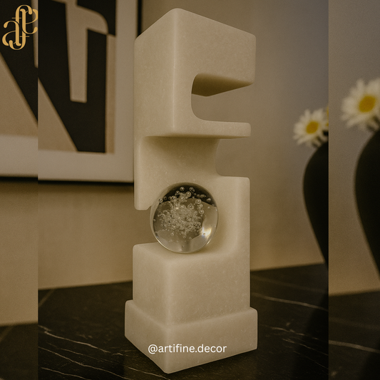 Geometric Modern Sculpture with Crystal Spheres