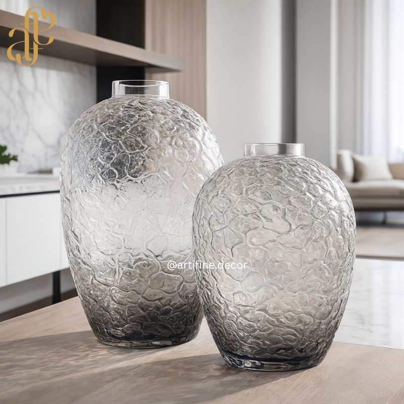 Textured Ombre Glass Vase Collection — Orange & Gray