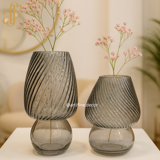 Smoke Swirl Textured Glass Vase Set