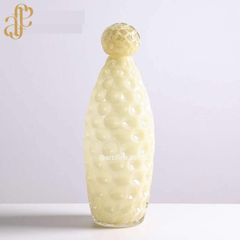 Honeycomb Bubble Glass Vase Set – Yellow & Olive