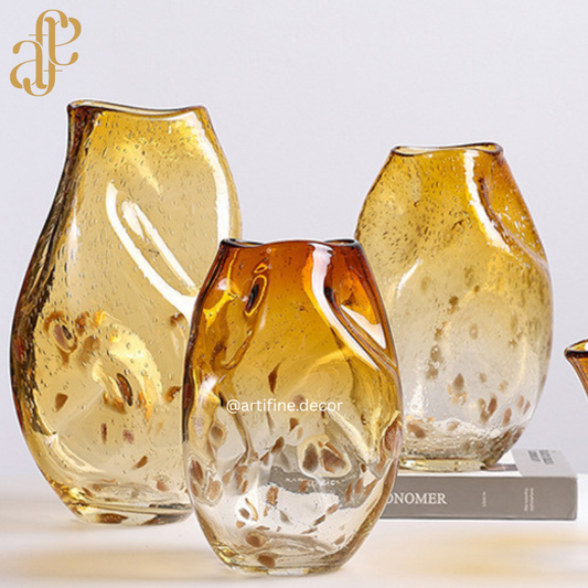 Handcrafted Amber Splash Glass Vases – Luxury Artistic Decor