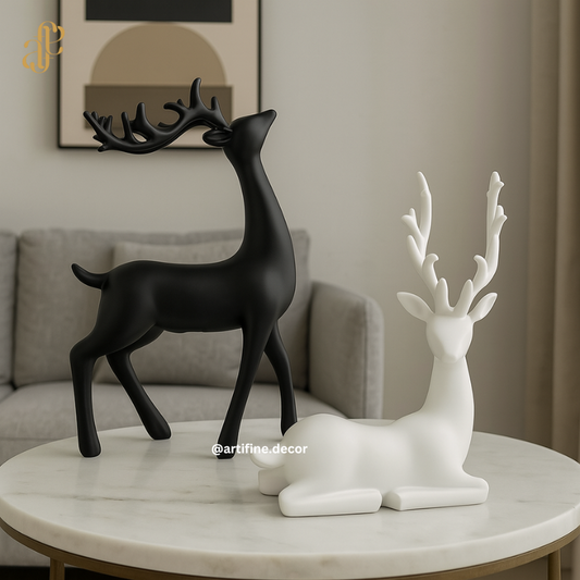 Modern Matte Deer Sculpture Set – Black & White