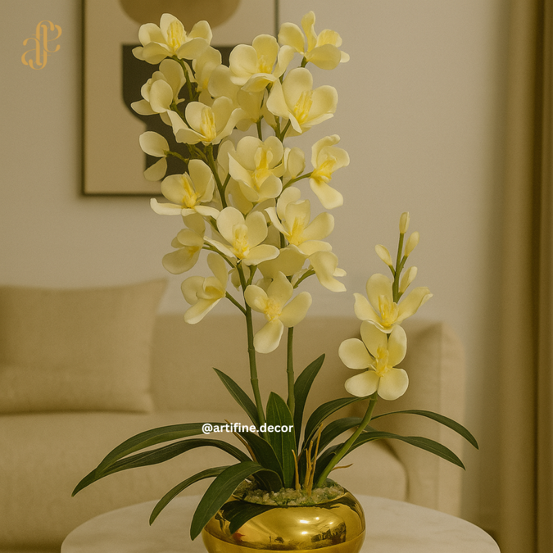 Orchid Bloom in Gold Pot