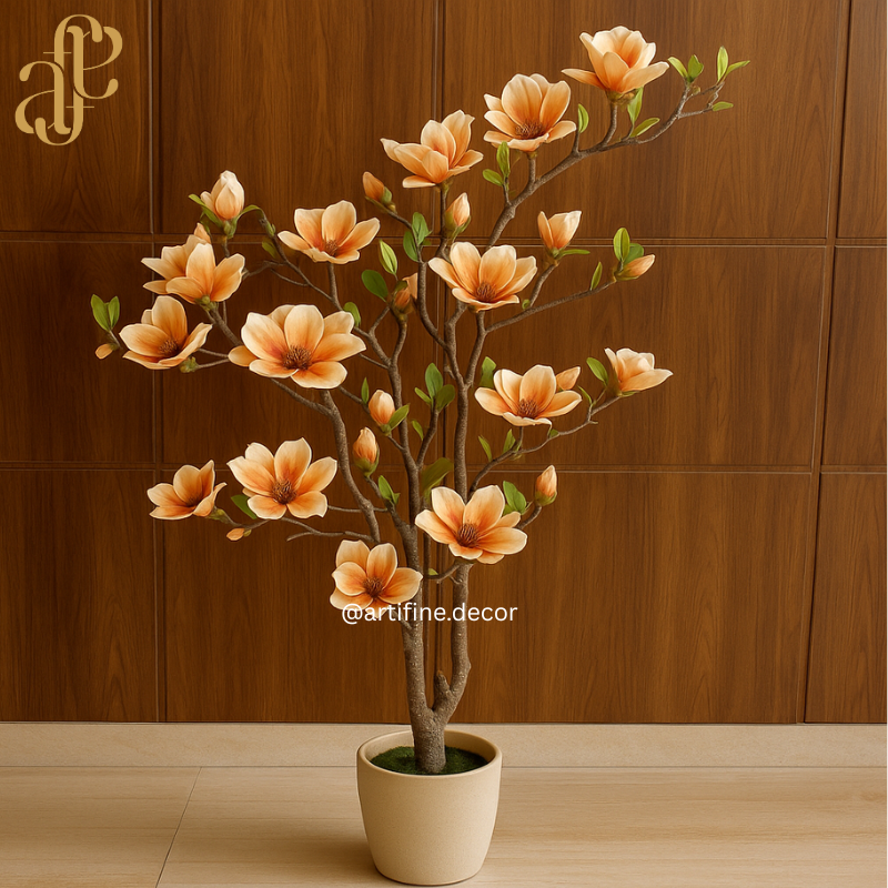 Luxury Artificial Magnolia Tree – Real Touch Flowers (White / Pink / Orange)