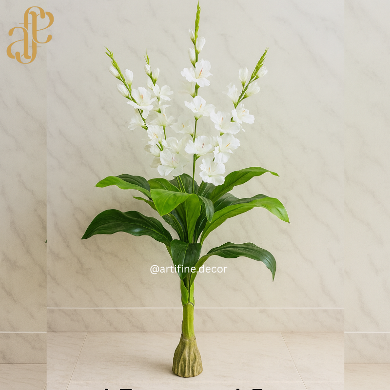Luxury Artificial White Gladiolus Floor Plant – 1.2 m Elegant Bloom Arrangement