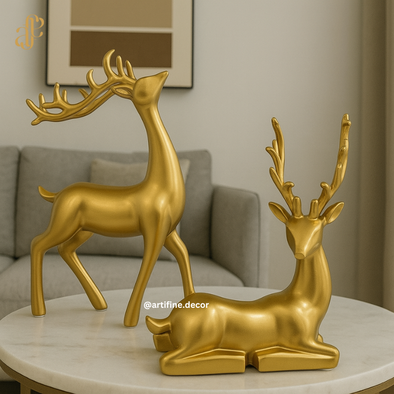 Golden Reindeer Sculpture Set- Deer