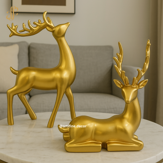 Golden Reindeer Sculpture Set- Deer