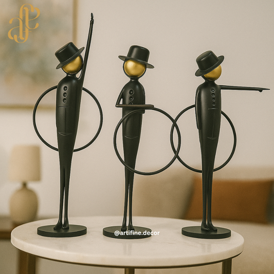 Luxury Black & Gold Metal Sculptures – Artistic Figurine Set