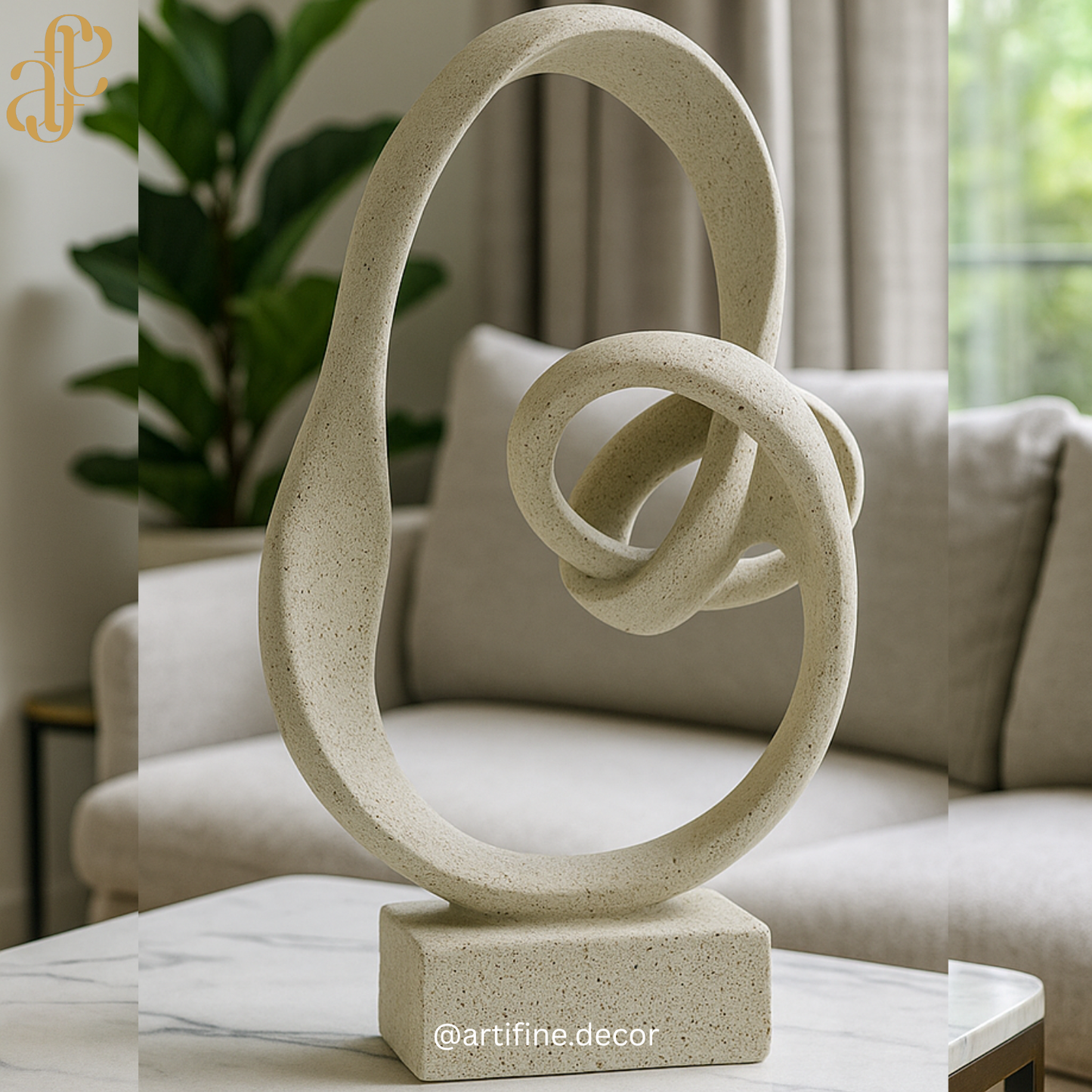 Interlocking Abstract Loop Sculpture – White Stone Finish