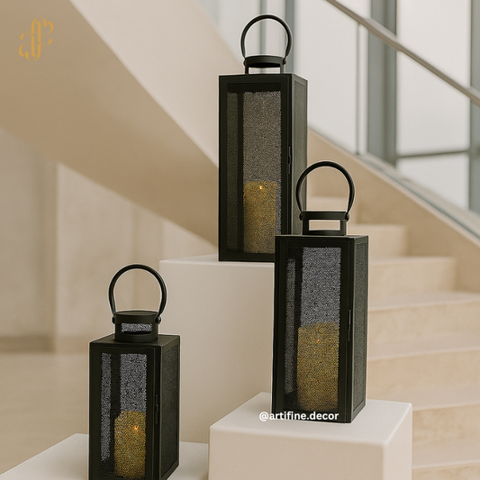Matte Black Mesh Lantern – Contemporary Chic Decor