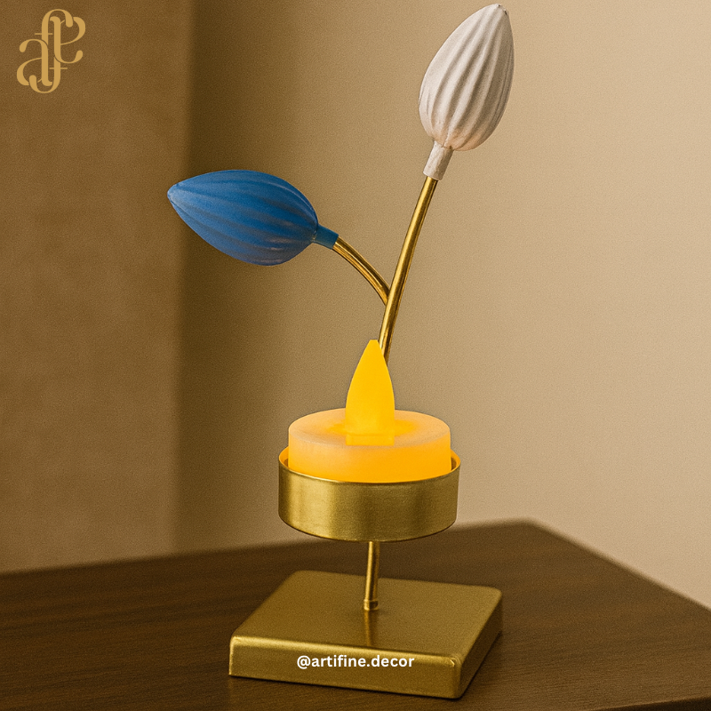 Lotus Bud Candle Holder – Blue & White