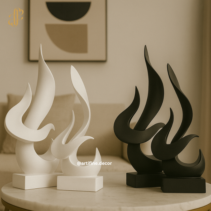 Modern Abstract Flame Sculpture – Black & White Elegance