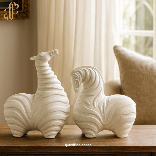 White Modern Horse Sculptures – Set of 2