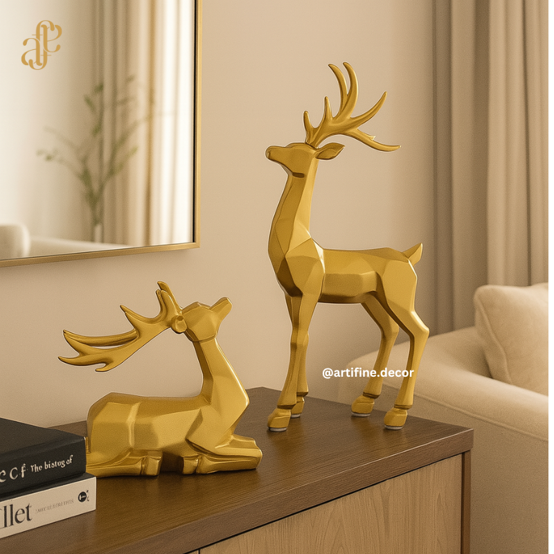 Golden Deer Sculpture Set